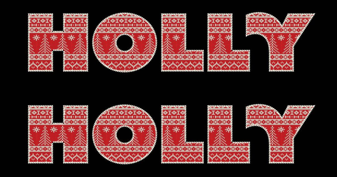 Festive HOLLY Text Pattern on Black Background