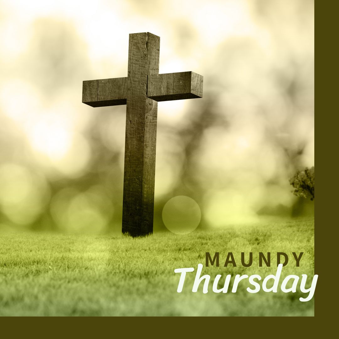 Maundy Thursday Wooden Cross in Sunny Field with Lens Flare