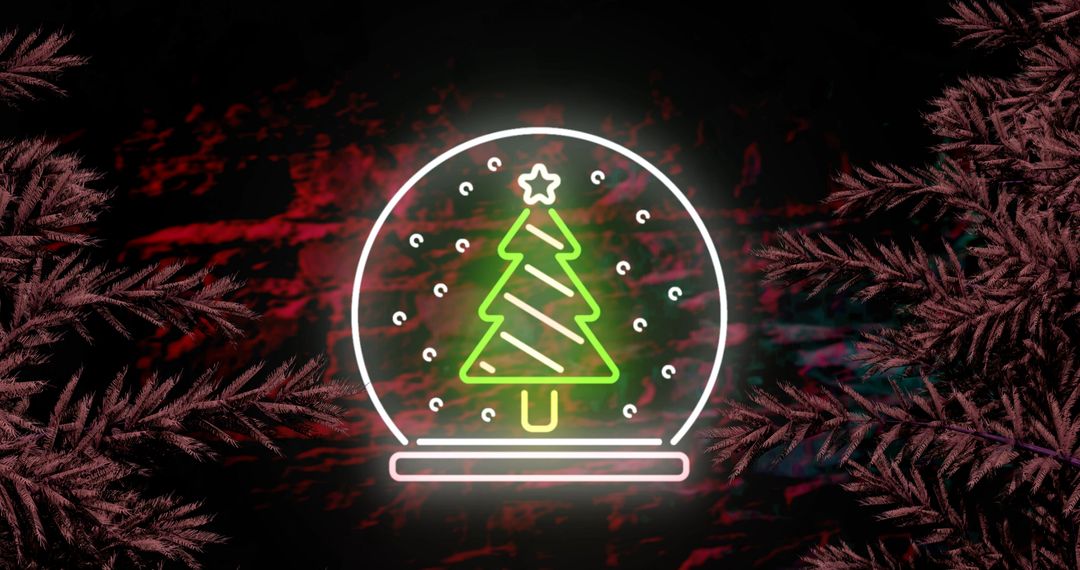 Neon Snow Globe with Christmas Tree Illustration