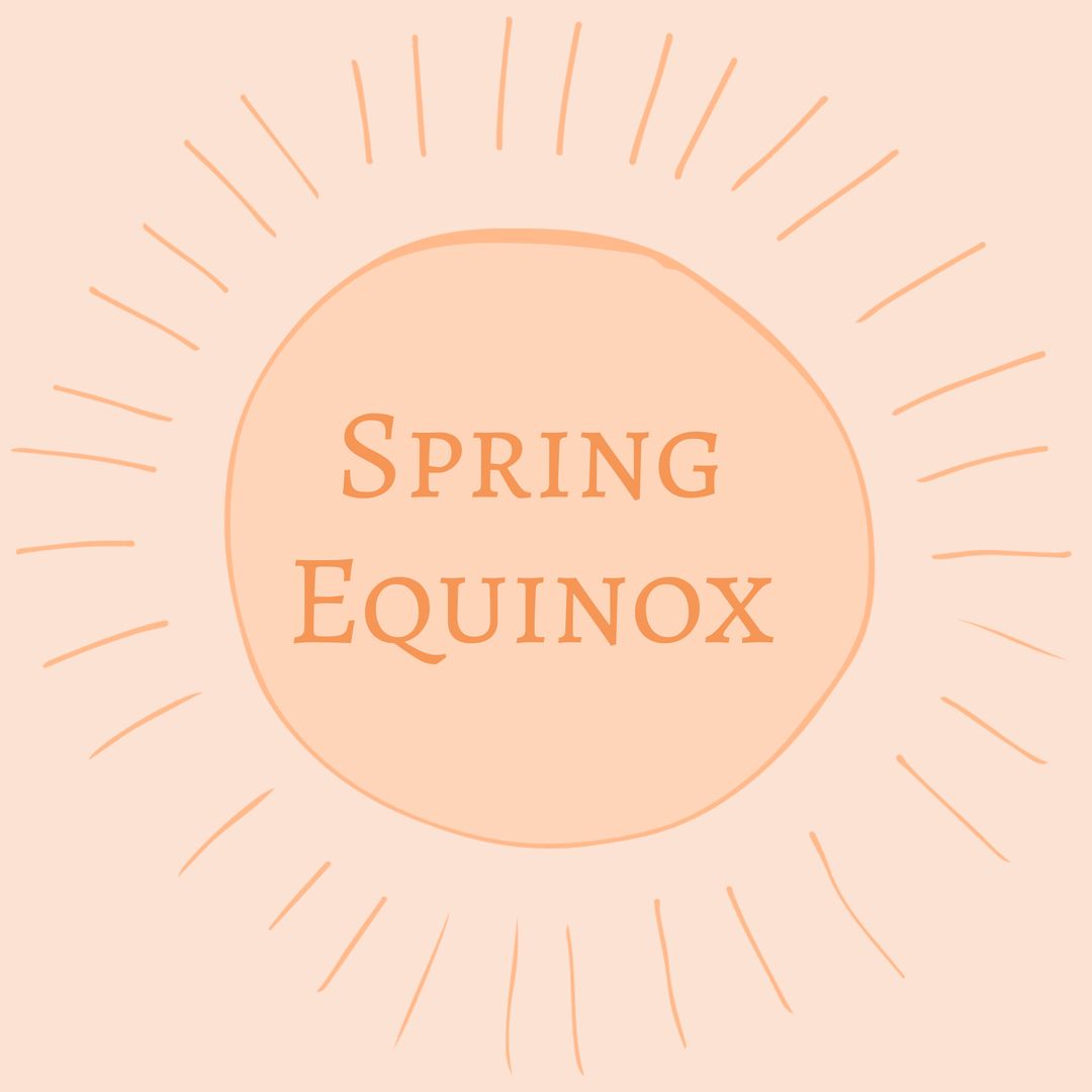 Spring Equinox Illustration with Sunbeams on Pink Background