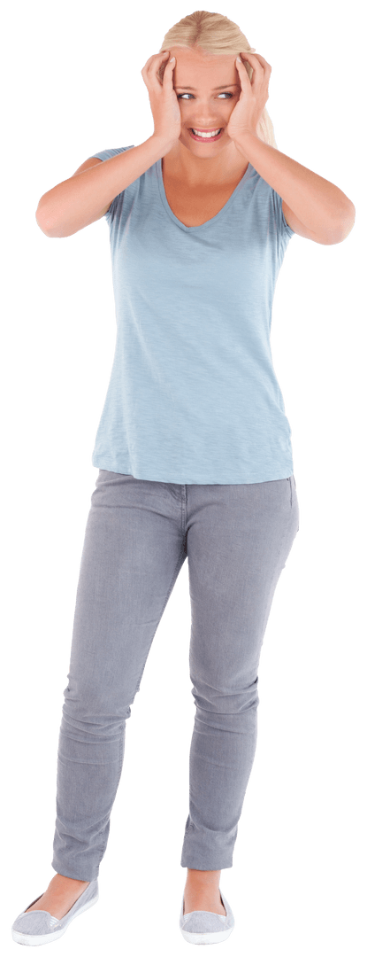 Transparent Woman Expressing Surprise in Studio