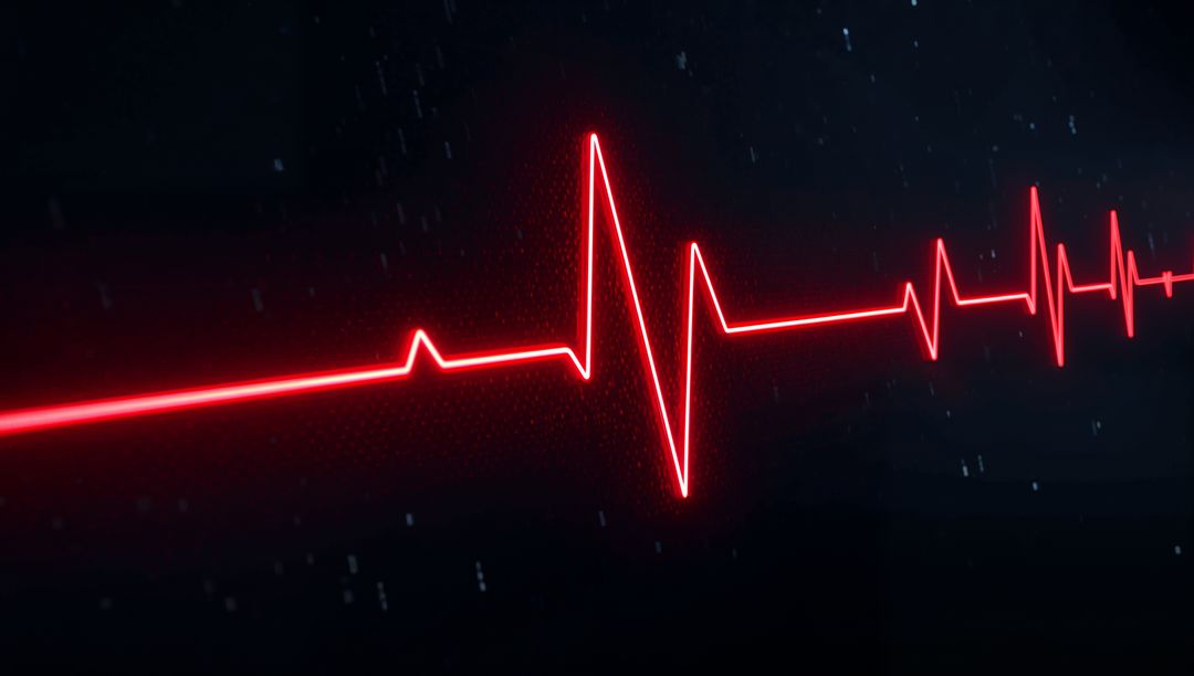 Glowing Red Electrocardiogram on Black Background