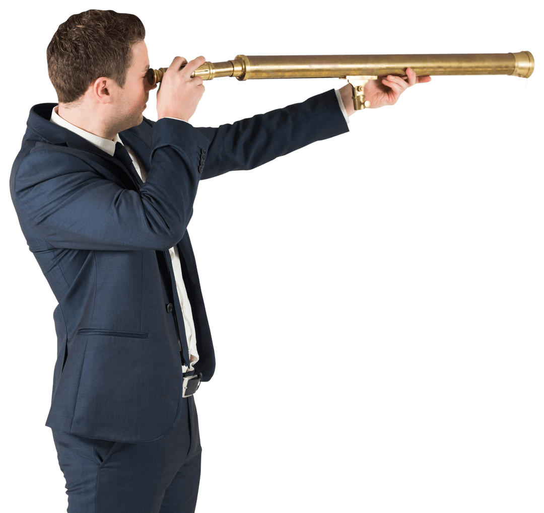 Transparent Businessman Using Telescope for Future Vision