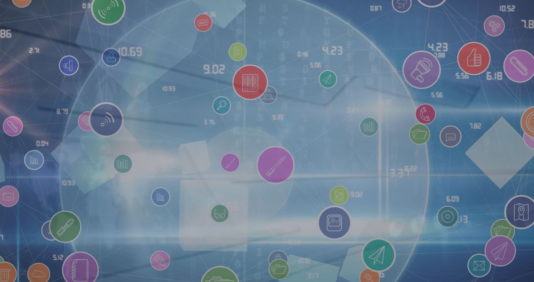 Abstract Digital Network with Technology Icons on Blue Background