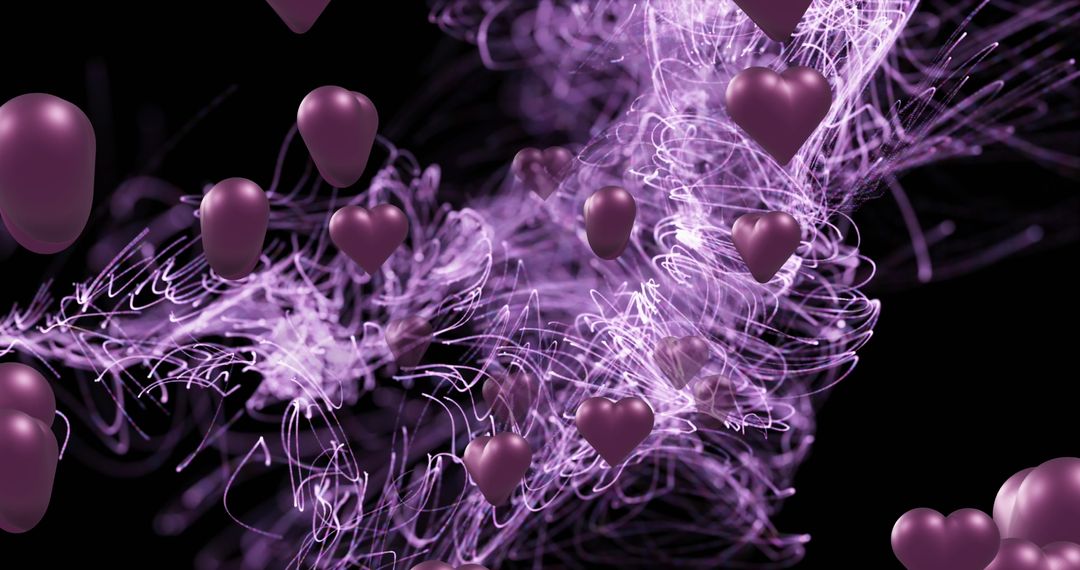 Purple Hearts and Light Trails on Dark Background