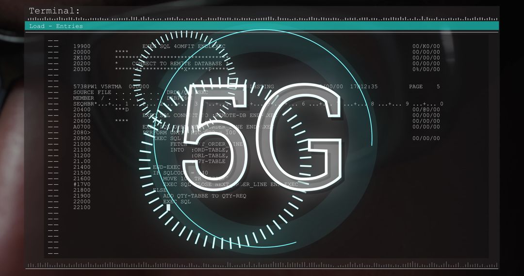 Hacker Screen Overlayed with 5G Network Graphics