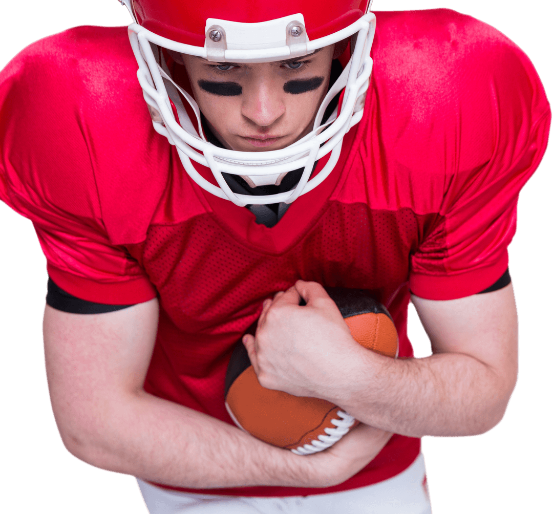 Transparent Image of Determined Football Player Carrying Ball