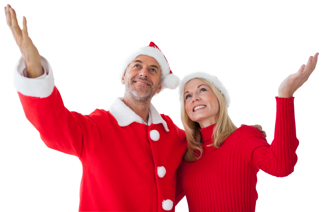 Happy Caucasian Couple in Santa Hats Celebrating Christmas Transparent Background - Download Free Stock Images Pikwizard.com