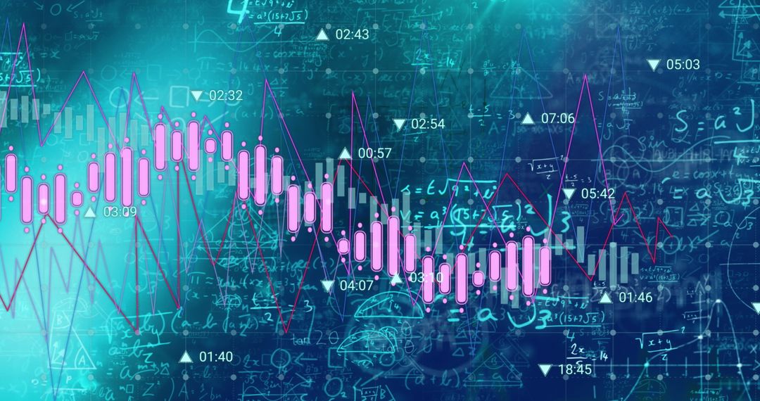 Financial Data Visualization with Mathematical Formulas on Abstract Background