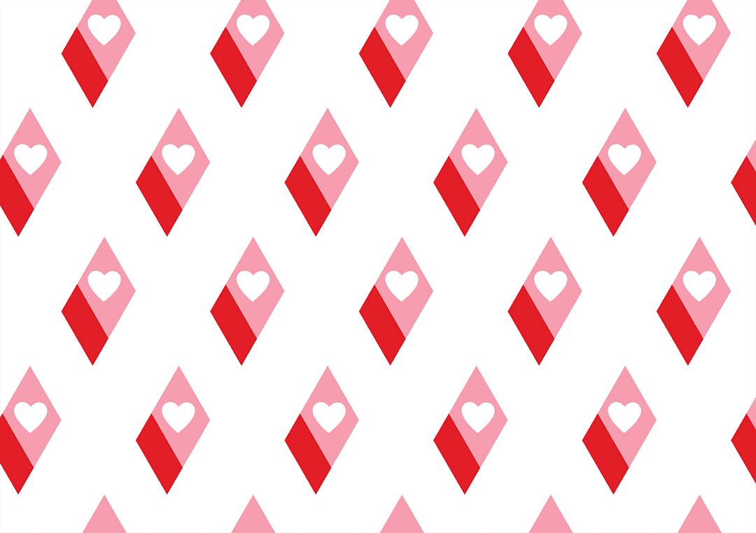 Seamless Heart Pattern with Geometric Shapes on Transparent Background