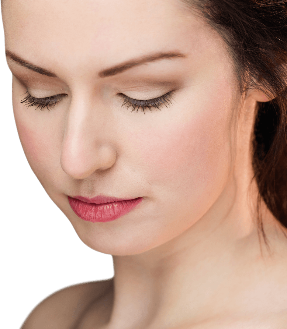 Transparent Studio Portrait of Elegant Woman with Closed Eyes