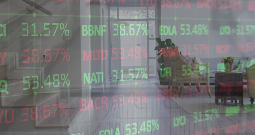 Financial Data Overlayed on Modern Home Interior Concept