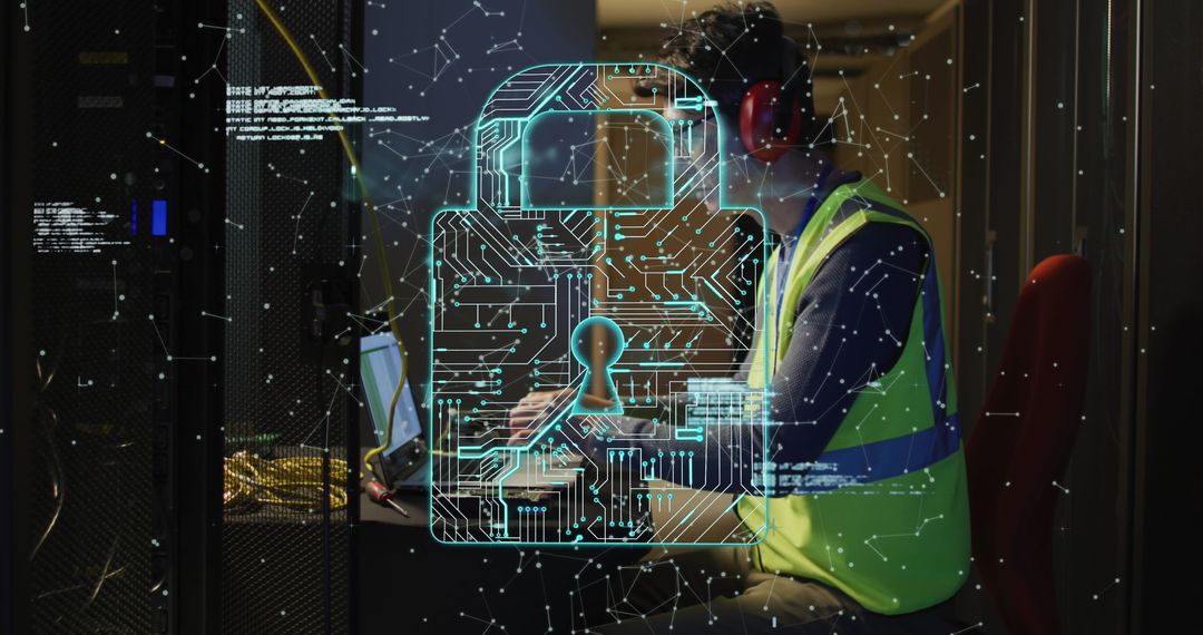 Cybersecurity Specialist Monitoring Server in Data Center