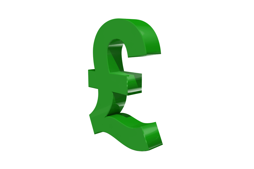3D Green Pound Sterling Symbol on Transparent Background