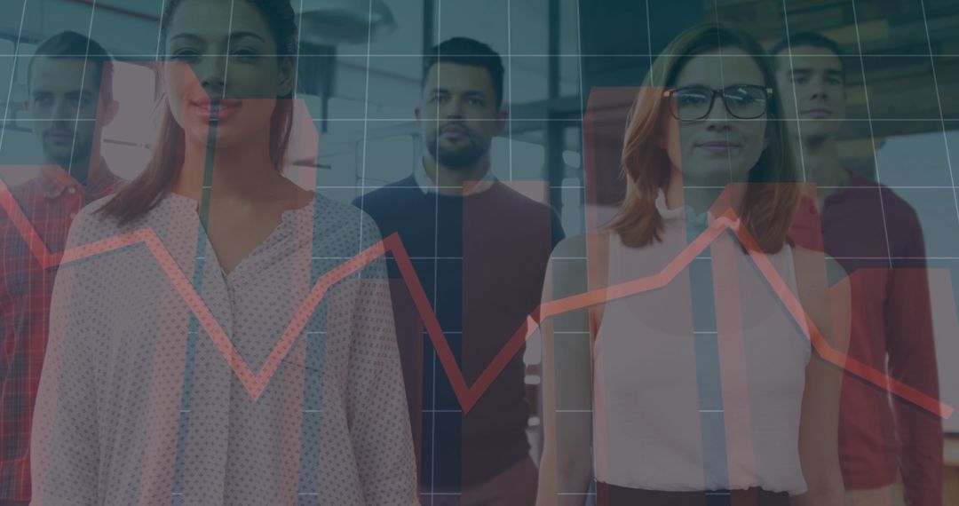 Team of Professionals Analyzing Data with Chart Overlay