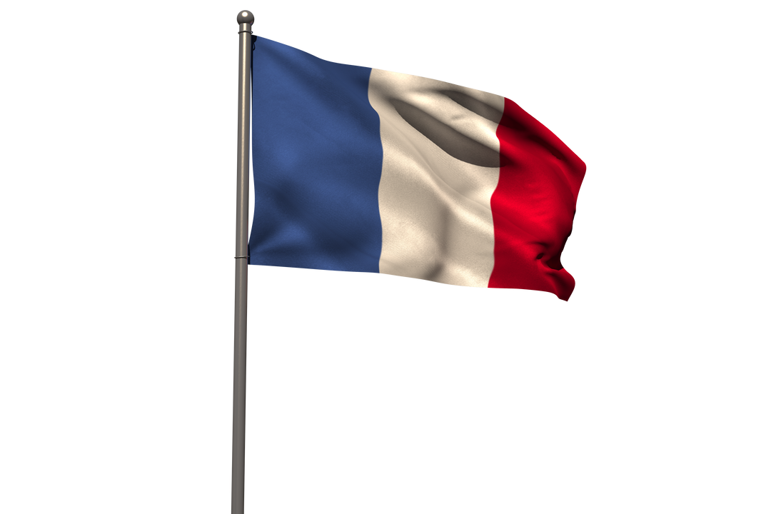 Transparent French Flag Waving on a Metal Pole Against White Background - Download Free Stock Images Pikwizard.com