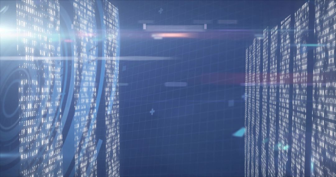 Futuristic Virtual Corridor with Streaming Data and Neon Grids