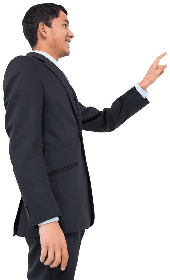 Biracial Businessman in Suit Using Virtual Reality on Transparent