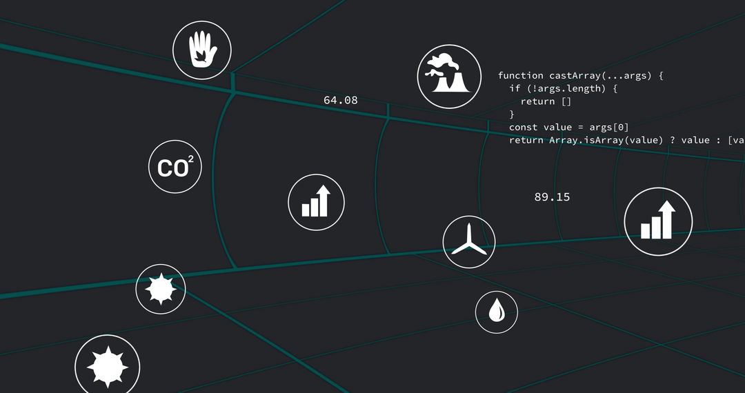 Eco Technology Icons and Data on dark Futuristic Design