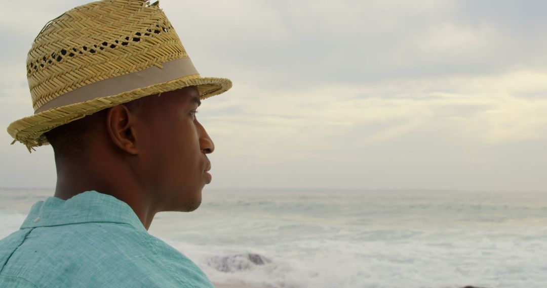 Serene Contemplation by Ocean Side, A Moment of Reflection