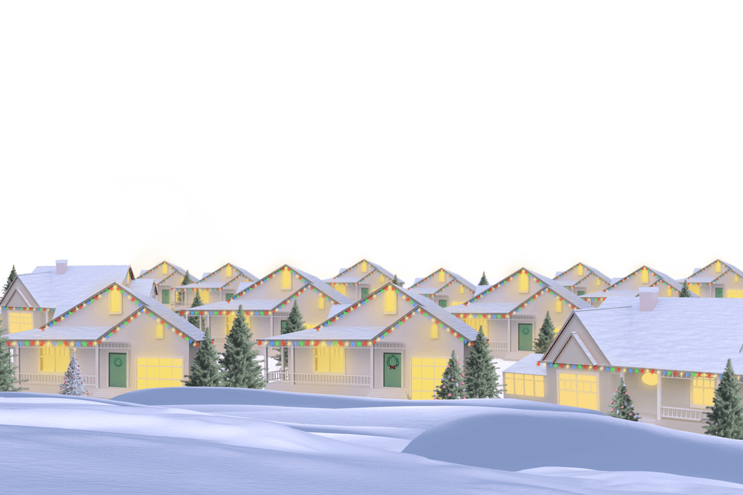 Charming Winter Cottages Illustration with Transparent Background