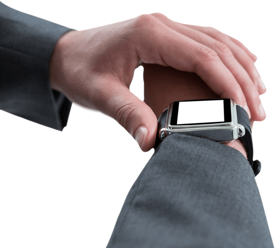 Businessman Checking Smart Watch on Transparent Background