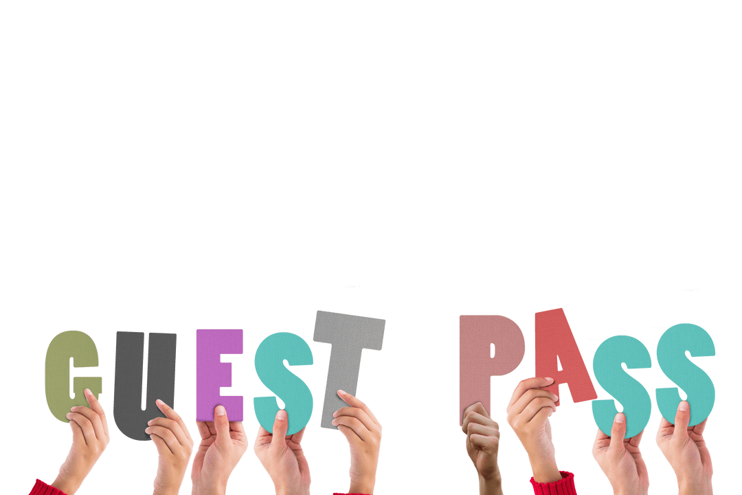 Hands Holding Colorful Transparent Letters Guest Pass