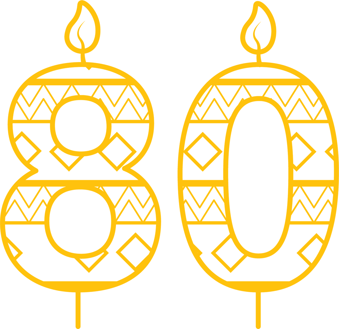 Number 80 Candles with Tribal Pattern on Transparent Background