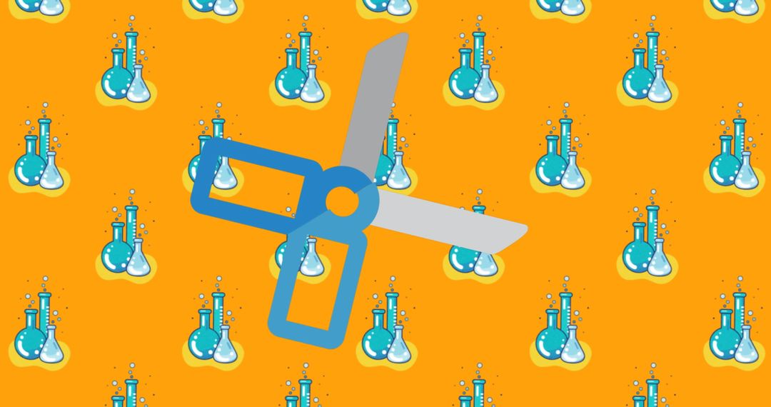 Scissors Icon and Chemical Flask Pattern Education Concept