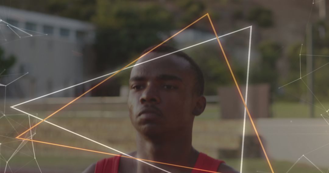 Athlete with Digital Network Overlay Symbolizing Global Connectivity