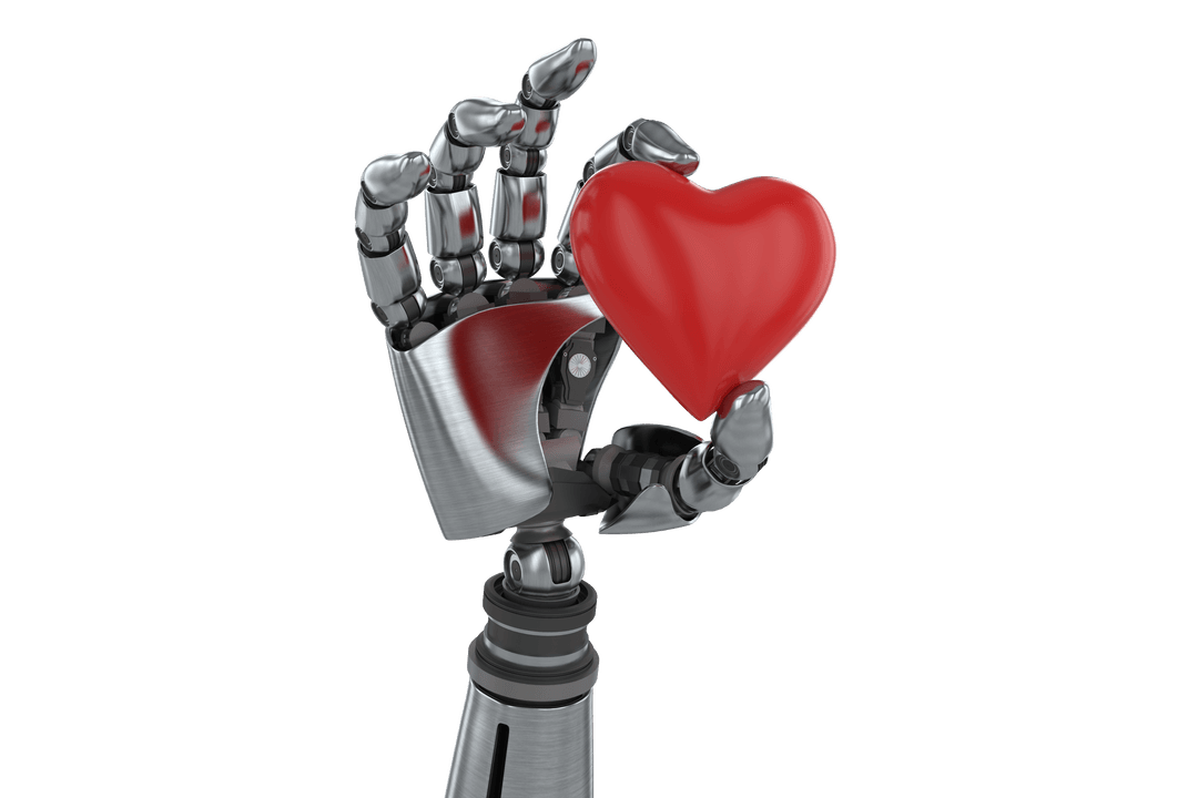 Transparent Robot Hand Holding Red Heart Illustration