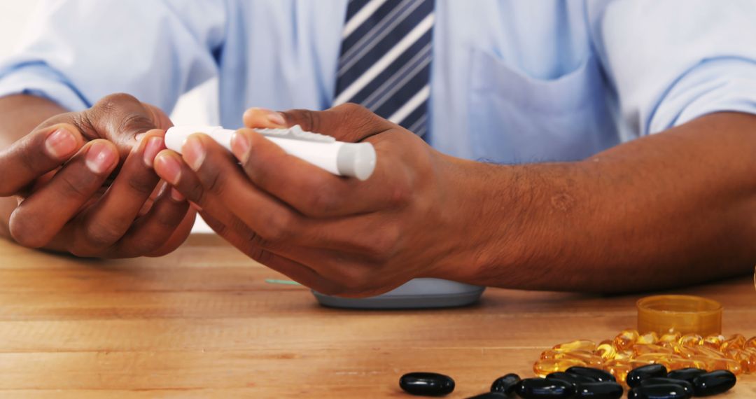 Businessman Taking Health Supplements During Workday - Free Images, Stock Photos and Pictures on Pikwizard.com