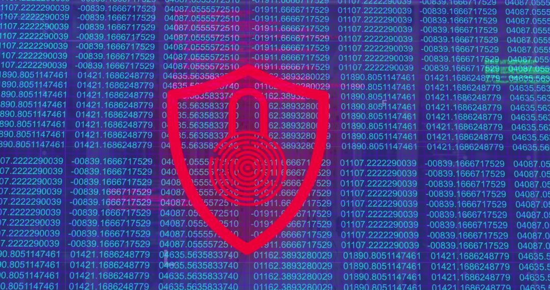 Digital Security Symbol Overlaying Binary Code