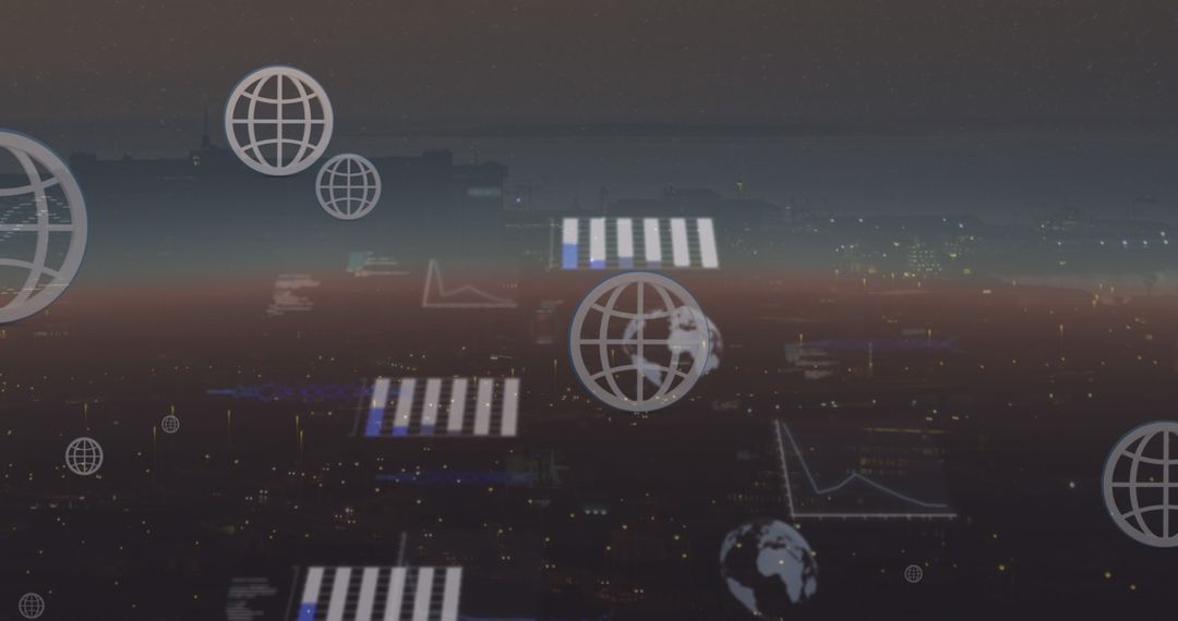 Global Data Interface Over Urban Night Scene