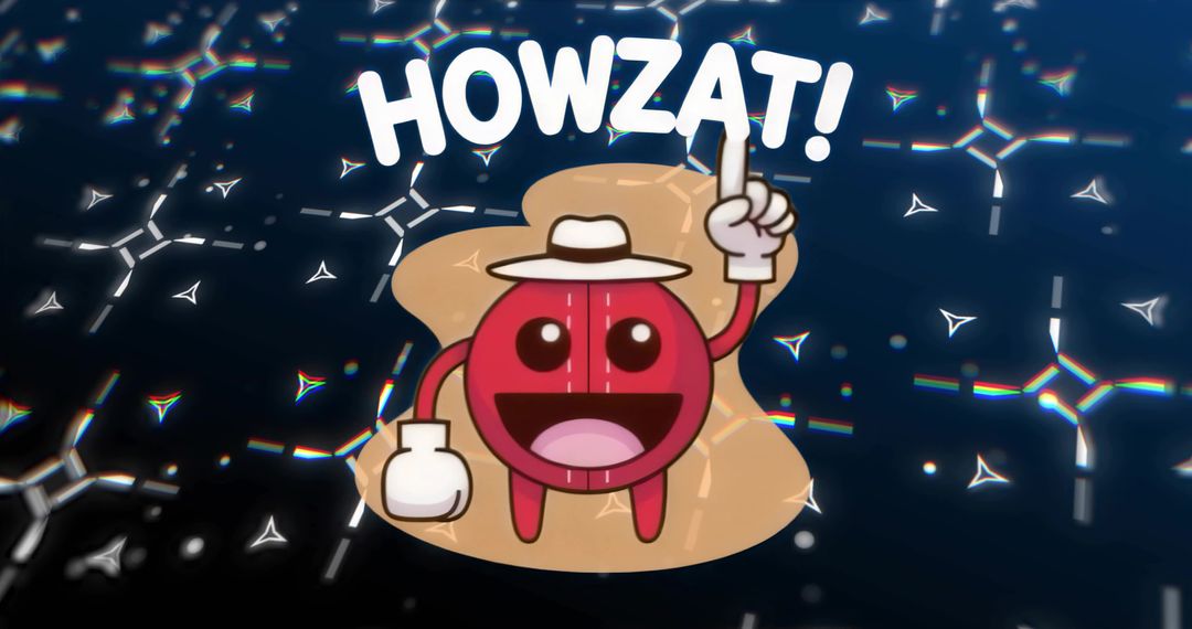 HOWZAT! Cheerful Red Ball Mascot Cheering with Straw Hat and White Gloves