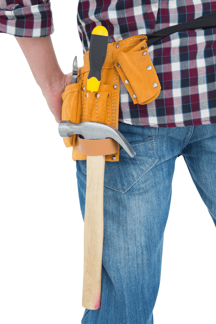 Cropped Image of Handyman with Transparent Tool Belt