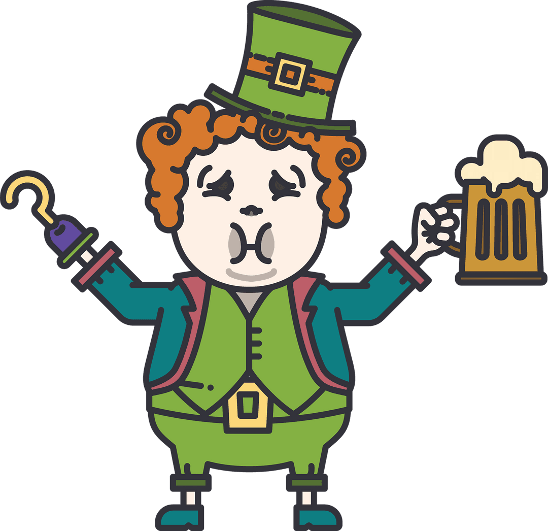 Leprechaun Holding Beer Celebrating Transparent Background Vector