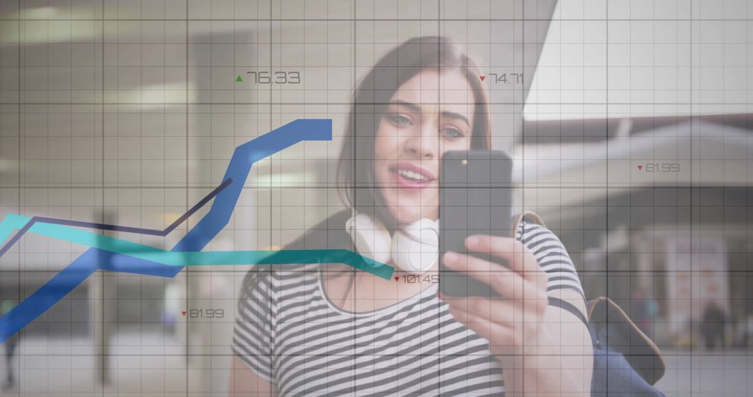 Digital Business Interface of Woman Analyzing Data via Smartphone