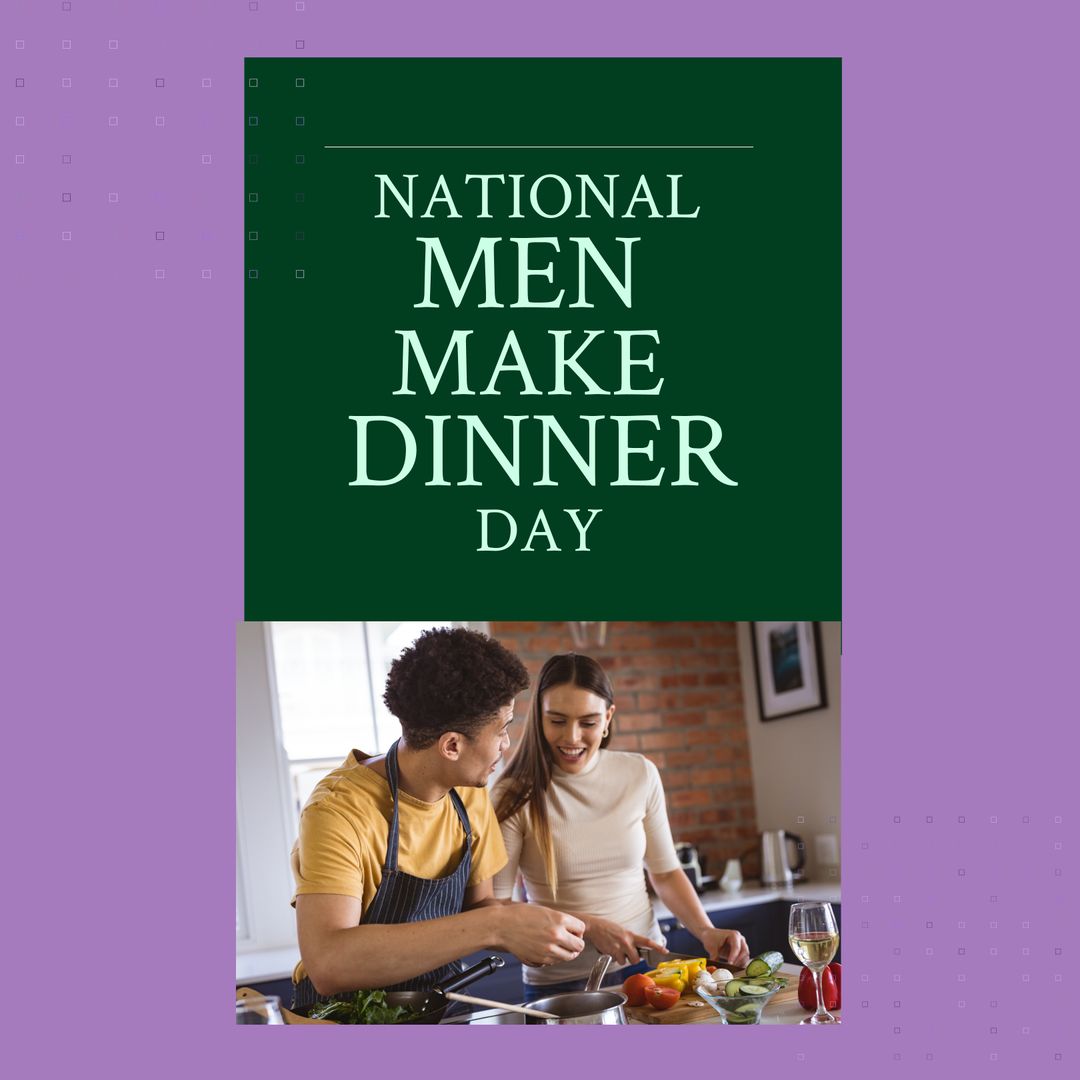 National Men Make Dinner Day Celebration with Diverse Couple in Kitchen