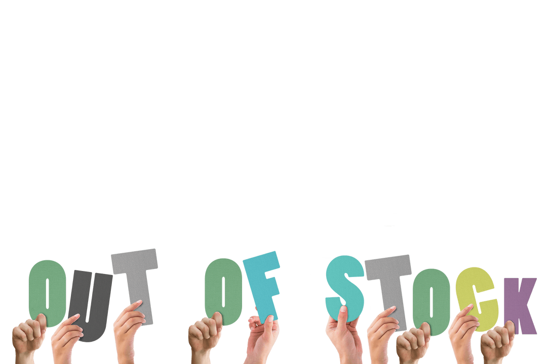 Hands Holding Out of Stock Sign on Transparent Background