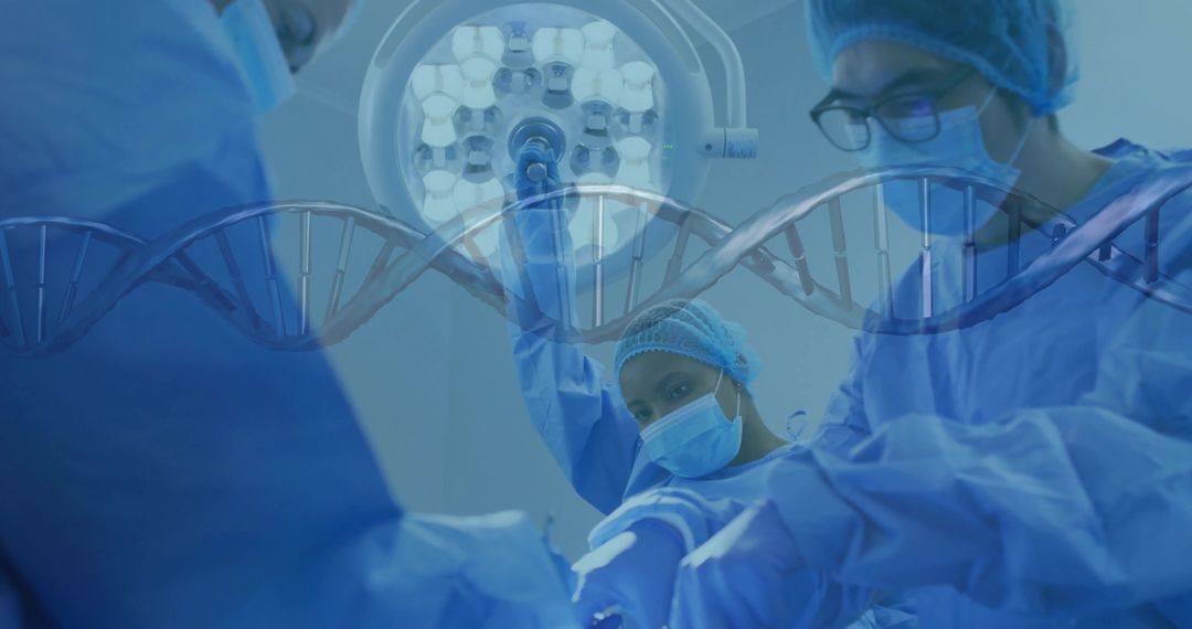 Surgeons Performing Operation with DNA Overlay Representation