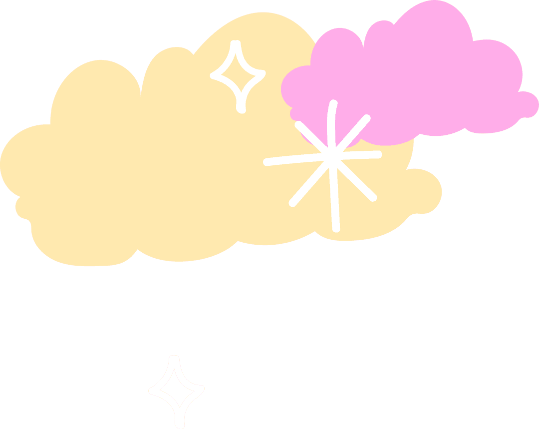Whimsical Pastel Clouds and Sparkles With Transparent Background