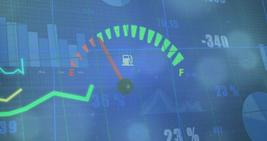 Digital Speedometer Overlays with Business Statistical Data Visuals