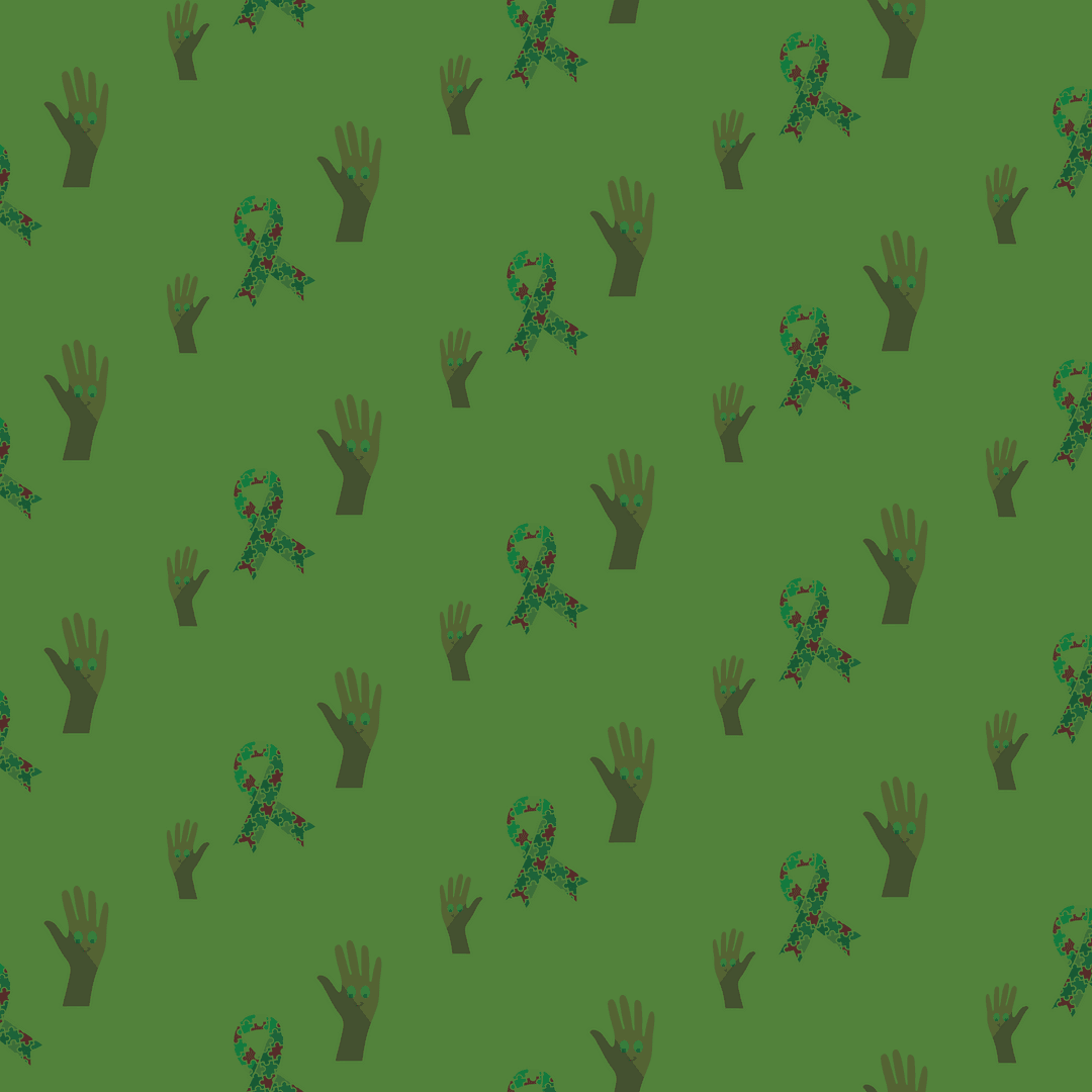 Autism Awareness Pattern with Ribbons on Green Transparent Background