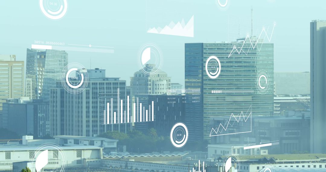 Digital Data Interface Over Urban Cityscape Visualization
