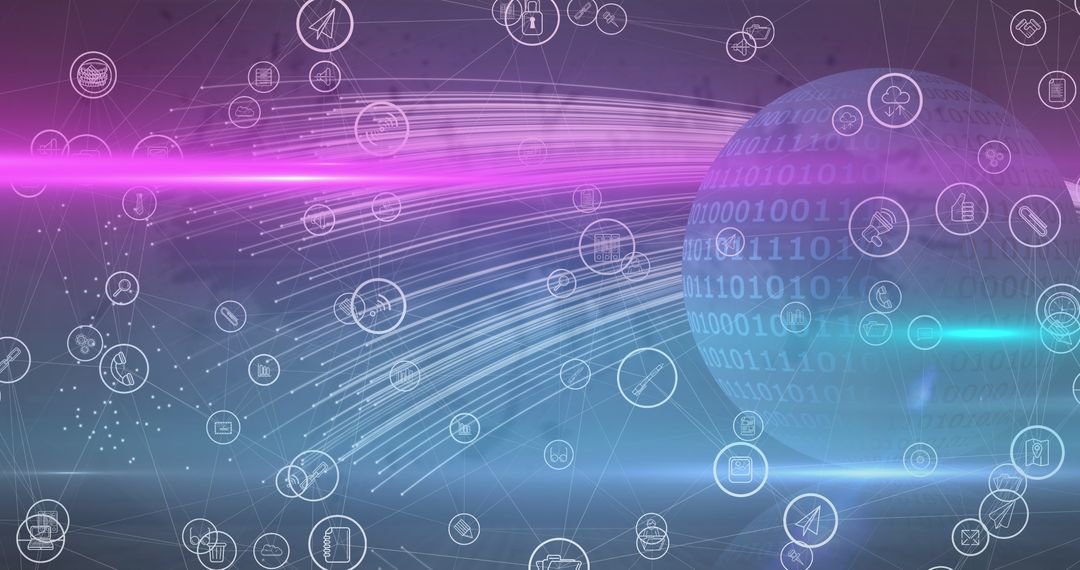 Digital Business Interface with Globe and Technology Icons