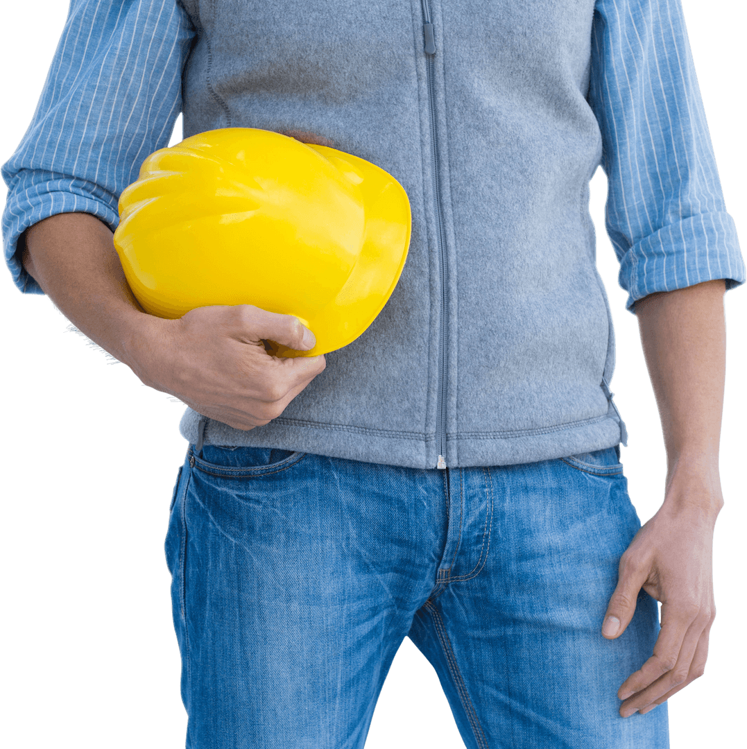 Architect Holding Yellow Helmet, Transparent Background