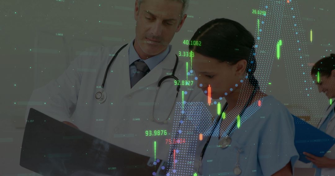 Doctors Analyzing X-rays with Digital Data Overlays