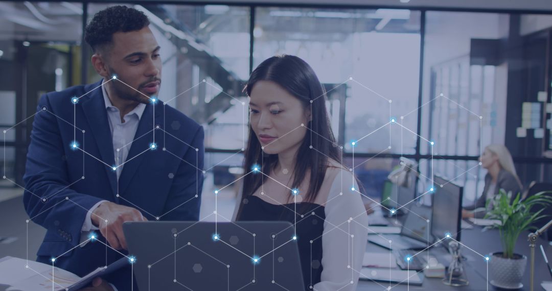 Diverse Professionals Analyzing Digital Network Connections