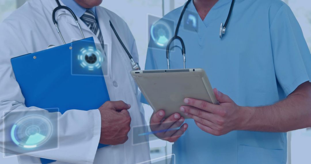 Medical Professionals Reviewing Patient Data with Tablet